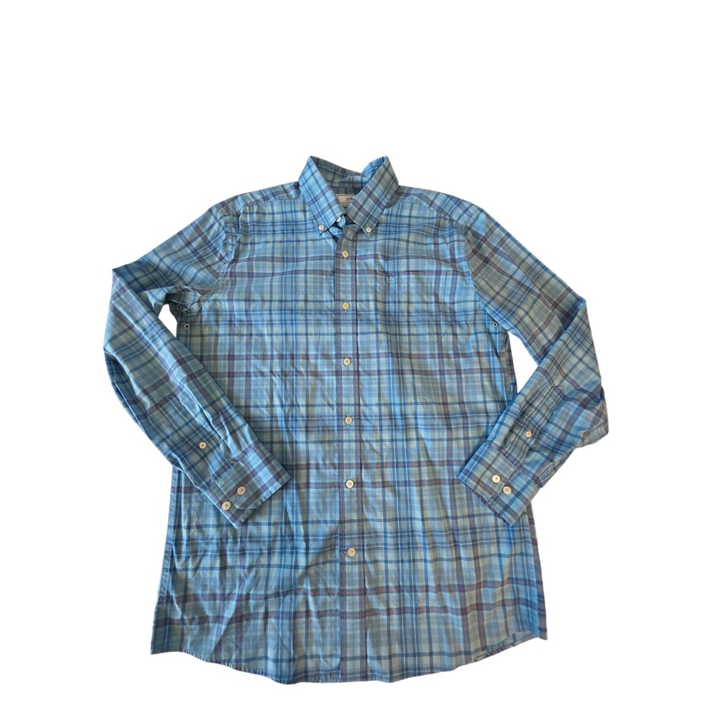 Southern Tide Intercoastal brrr Plaid Performance Shirt Medium Blue‎ Nautical